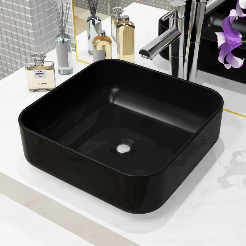 Basin Ceramic Square Black 15"x15"x5.3"