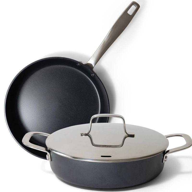 Alva Alva Maestro 3-Piece Premium Ceramic Nonstick Cookware Set - Professional Frying Pan & 3.5 Qt Saute Pan, Non-Toxic PFAS/PFOA/PTFE-Free - Induction & All Stovetop Compatible, Oven Safe Stay-Cool Handle