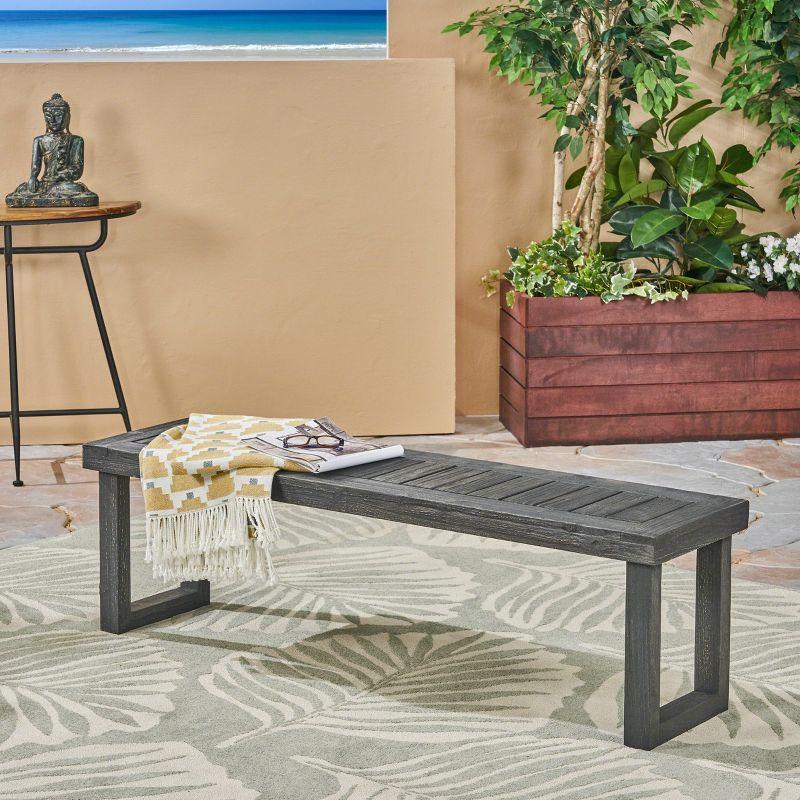 Nestor Acacia Bench - Sandblast Dark Gray - Christopher Knight Home: Weather-Resistant Patio Seating