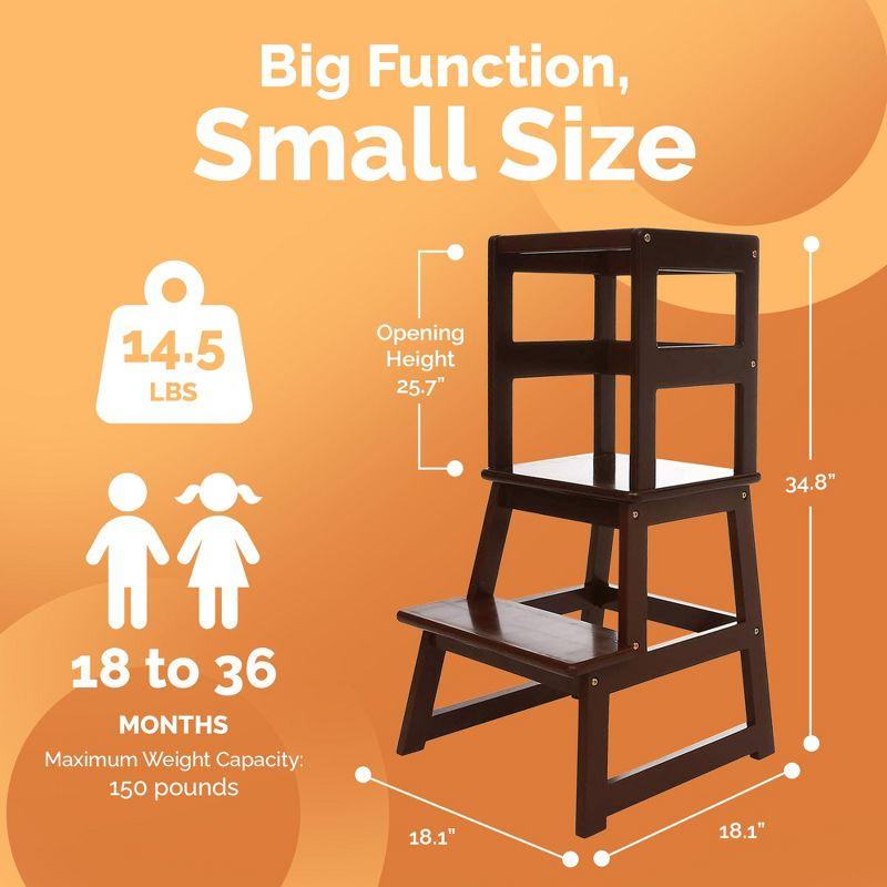 SDADI Kids Kitchen Step Stool Holds up to 150 Pounds with Safety Rail, Wide Platform Design, 4 Anti Slip Strips for 18 to 36 Months Old, Espresso