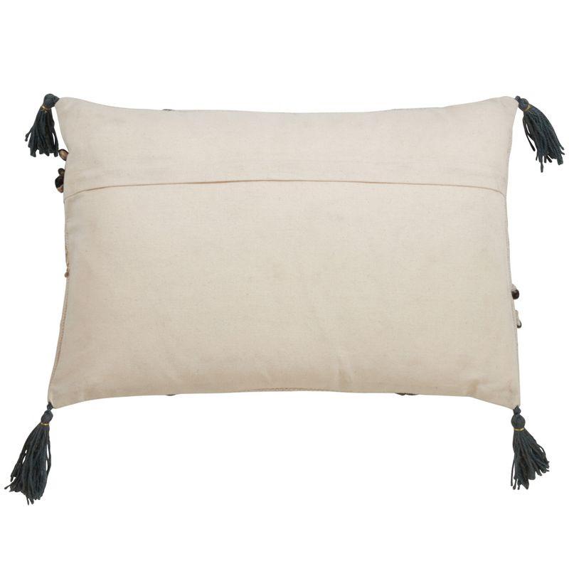 Clay Embroidered Cotton and Polyester Pillow Cover with Tassels