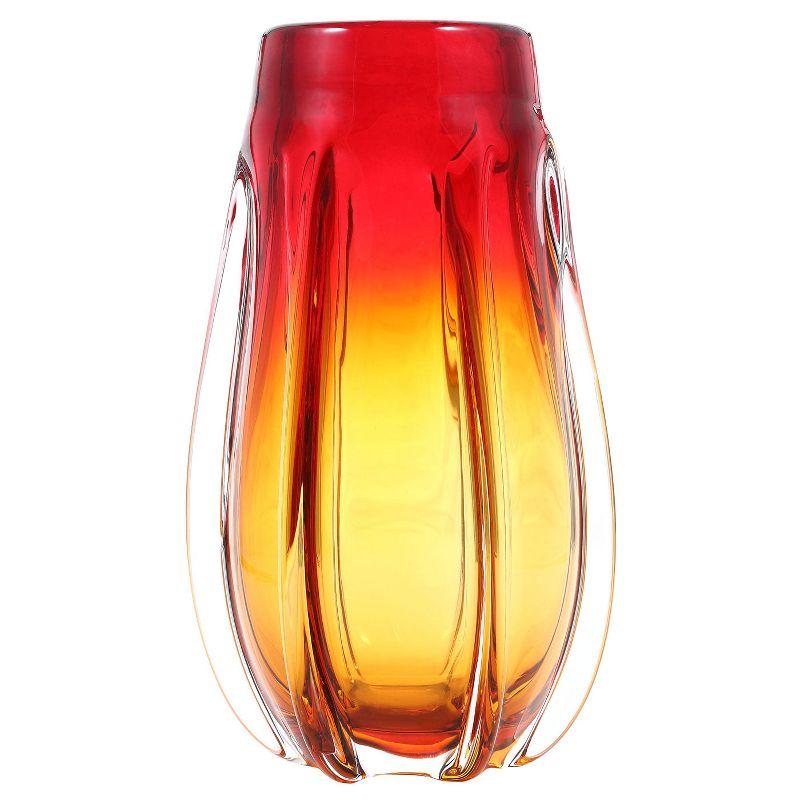 Hand Blown Gold and Red Glass Lantern Vase 10" Tall