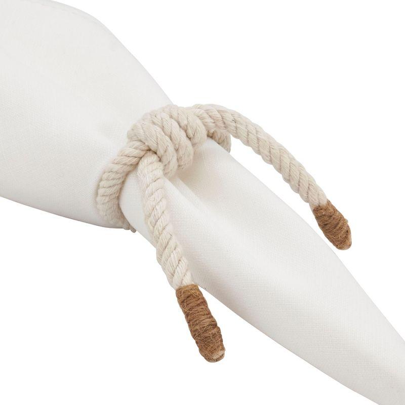 White and Brown Knotted Rope Napkin Rings Set of 4