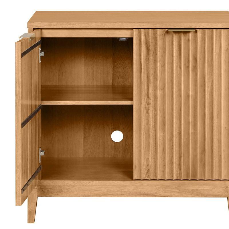 Nathan James Jasper Fluted Storage Cabinet Natural Brown: Brass Handles, Adjustable Shelves, Mid-Century Modern