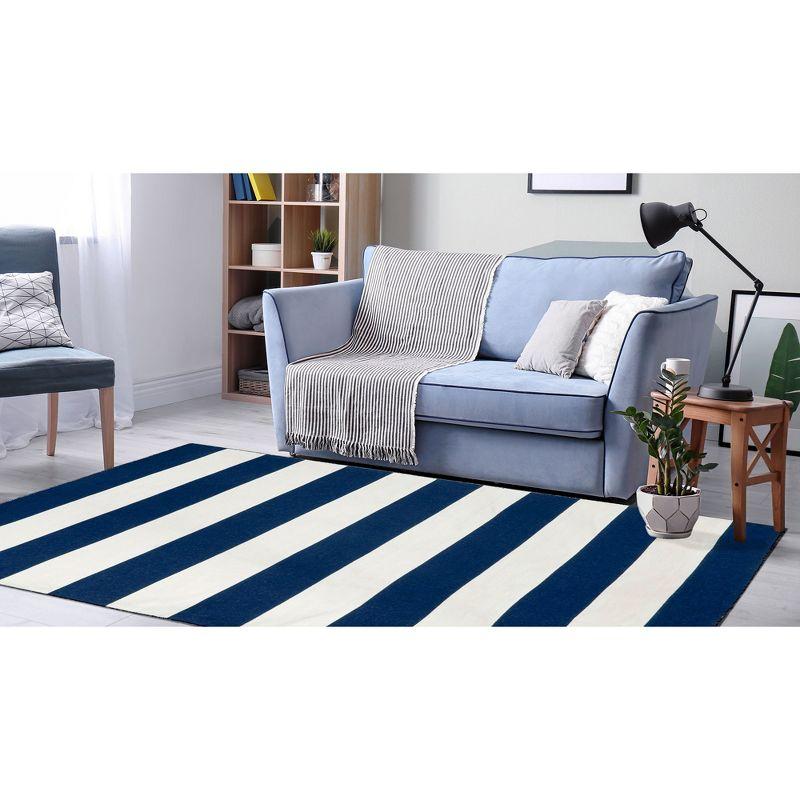 Navy Stripe Synthetic 4' x 6' Reversible Outdoor Rug