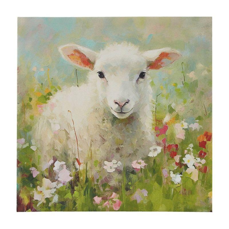 Madison Park Green and Multicolor Lamb Canvas Wall Art