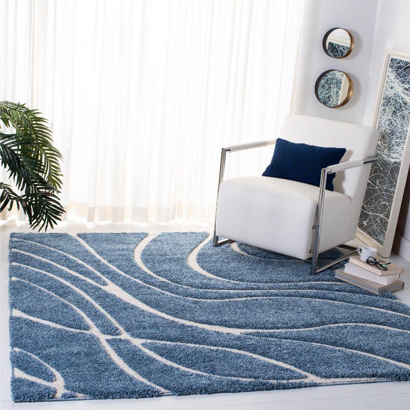 Florida Shag SG471 Power Loomed Indoor Area Rug - Light Blue/Cream - 6'7"x6'7" - Safavieh
