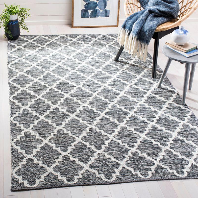 Charcoal and Ivory Flat Woven Cotton Area Rug, 8' x 10'