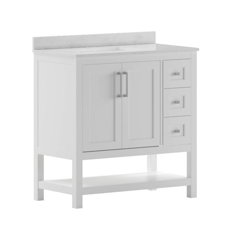 Vivien 36" White Composite Bathroom Vanity with Stone Top and Ceramic Sink