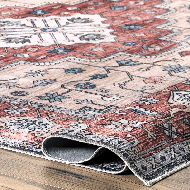 Nuloom Melanie Transitional Medallion Pet Friendly Machine Washable Area Rug, 4' x 6', Brick