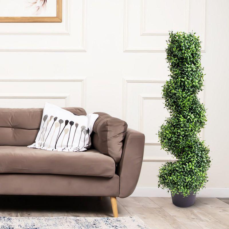 35 Inch Artificial Boxwood Topiary Outdoor Set of 2, Faux Plant Spiral Tree in Pot