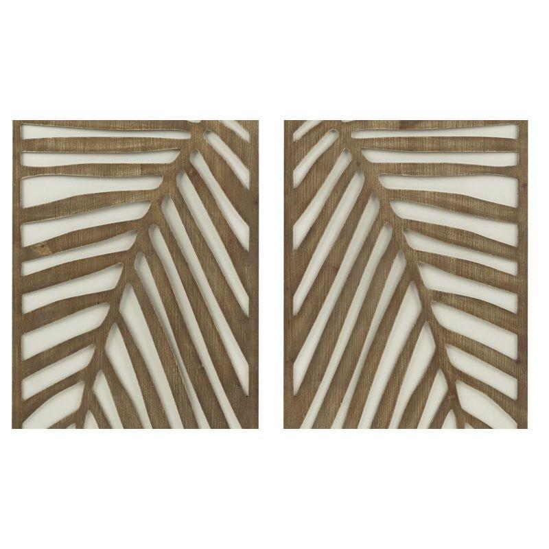 2pc Birch Palms Carved Wall Panel Set Dark Brown - Madison Park: MDF Construction, Modern Botanical Decor