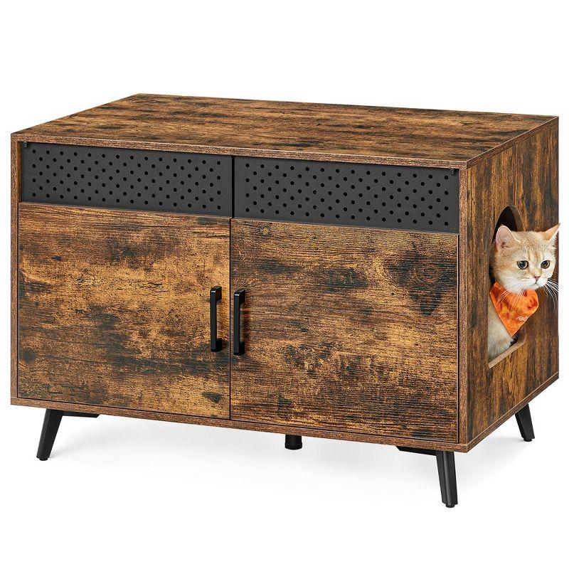 Feandrea Litter Box Enclosure, Cat Litter Box Furniture Hidden, with Removable Divider, High Legs, Cat House Rustic Brown