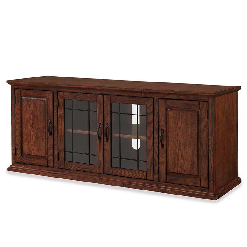 Burnished Oak 60" TV Stand with Leaded Glass Cabinet