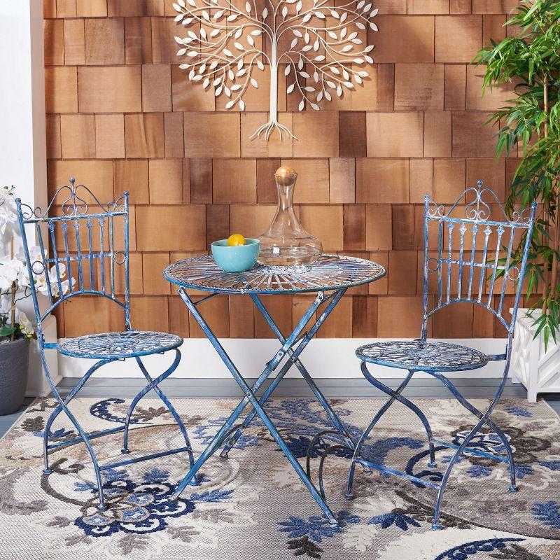 Belen Bistro Set, One Table And Two Chairs - Outdoor - PAT5020 - Mossy Blue - Safavieh