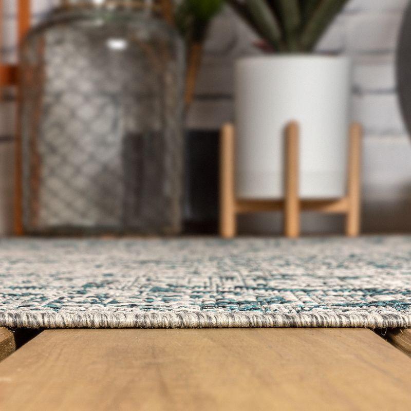 5' Square Rozetta Boho Medallion Textured Weave Indoor/Outdoor Area Rug, Gray/Teal - JONATHAN Y