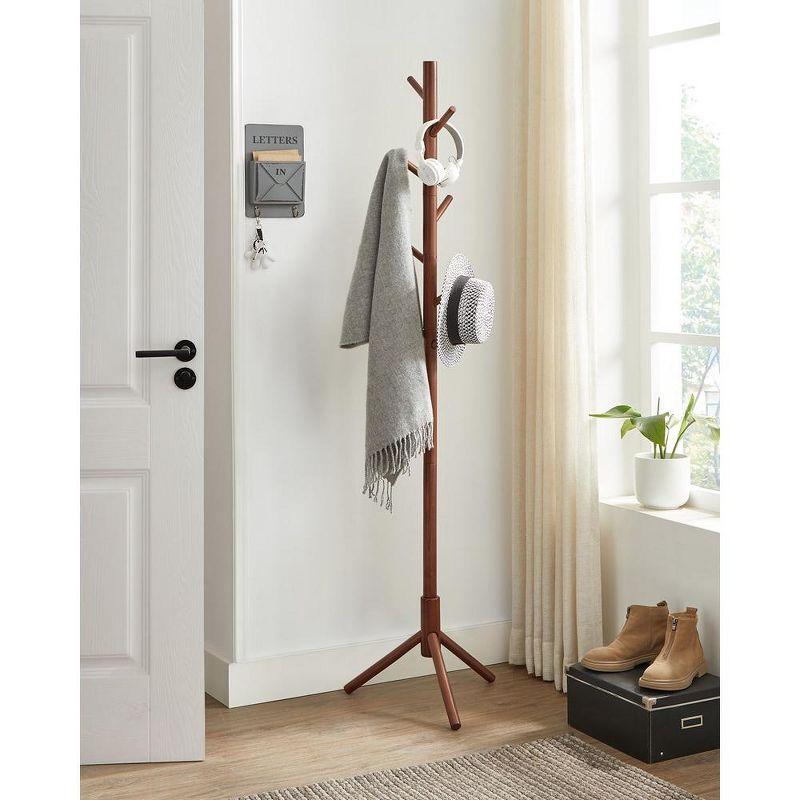 VASAGLE 8 Hooks Solid Wood Coat Rack Free Standing Coat Rack Tree-Shaped Coat Rack Dark Walnut
