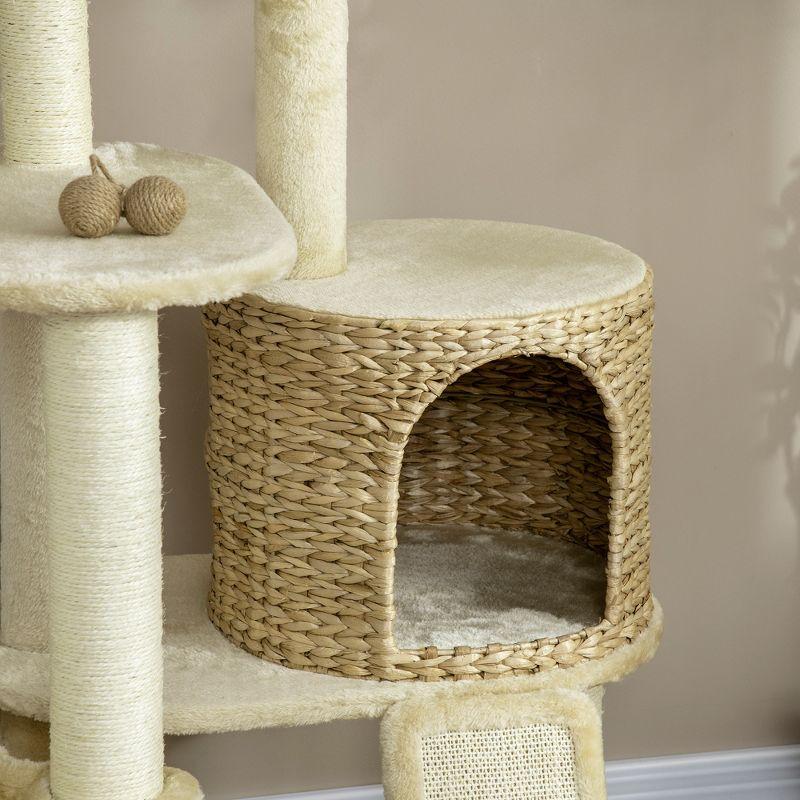 PawHut 59 Inch Cat Tree for Indoor Cats, Cat Tower with Cat Condo, Hammock, Perches, Scratching Posts, Ramp for Large Cats, Beige