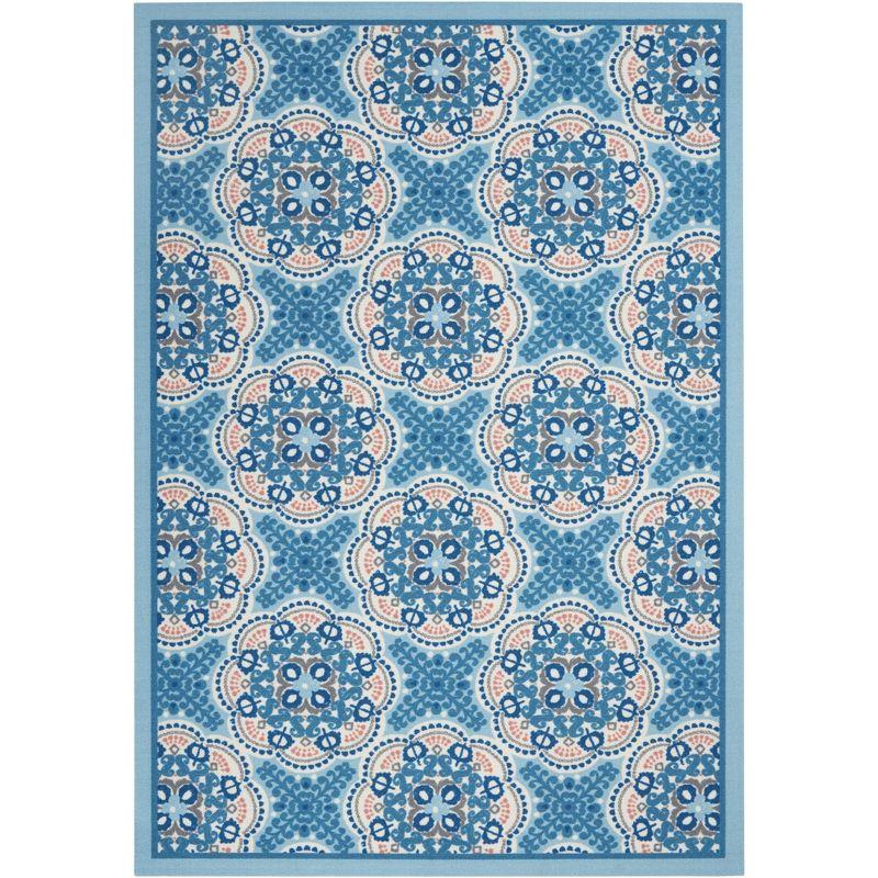 Floral Blue Outdoor Area Rug