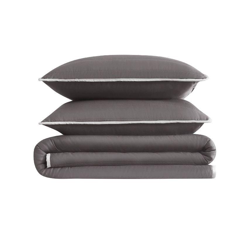 Christian Siriano 3pc Full/Queen Cotton Sateen Quilt Set Dark Gray