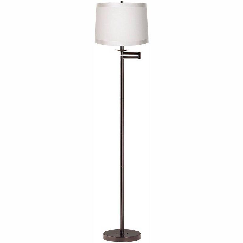 Elegant Bronze Swing Arm Floor Lamp with Off-White Drum Shade