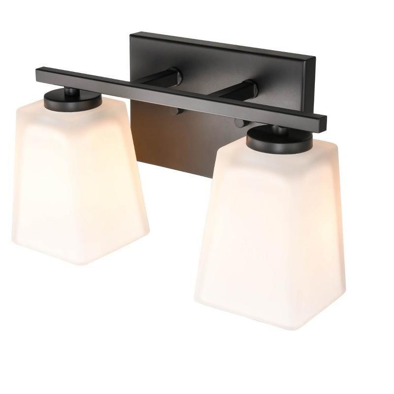 Matte Black 2-Light Vanity Fixture with Frosted Glass Shades