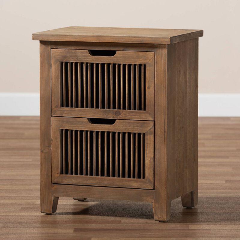 Baxton Studio Clement 2 Drawer Wood Spindle Nightstand Brown: Modern Bedside Table, Fir & MDF Frame, No Assembly Required