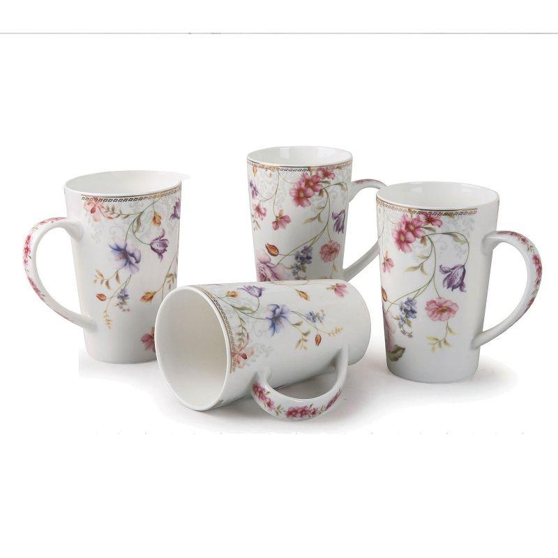 Lorren Home Trends Set of 4 Tall Mugs Floral Design