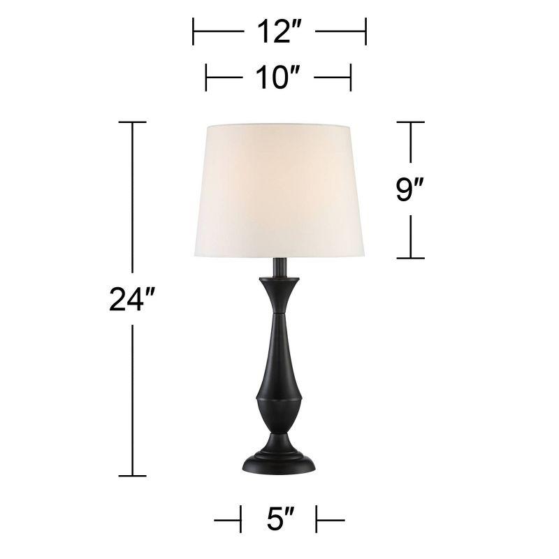 360 Lighting Joyce Modern Table Lamps 24" High Set of 2 Black Metal White Linen Tapered Drum Shade for Bedroom Living Room Bedside Nightstand Office