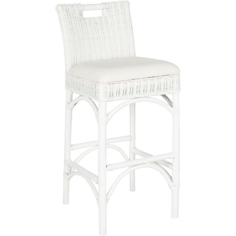 Transitional White Rattan Bar Stool with Comfy Cushion