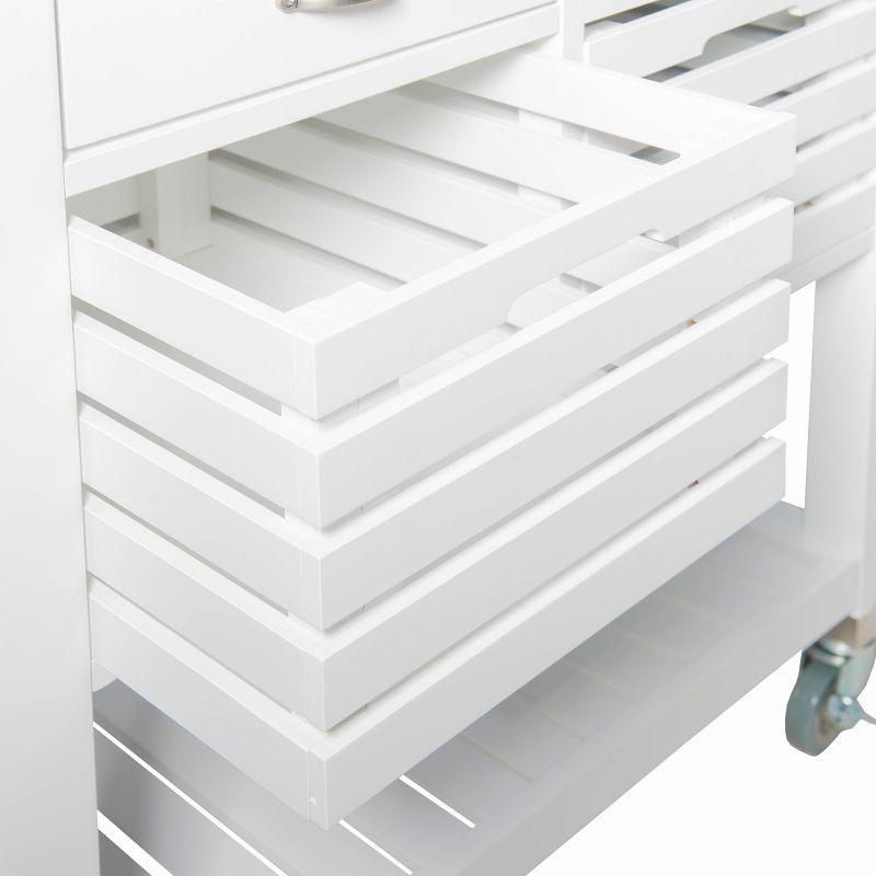 Robbin White Wood Kitchen Cart: Stainless Steel Top, Storage on Wheels - Linon