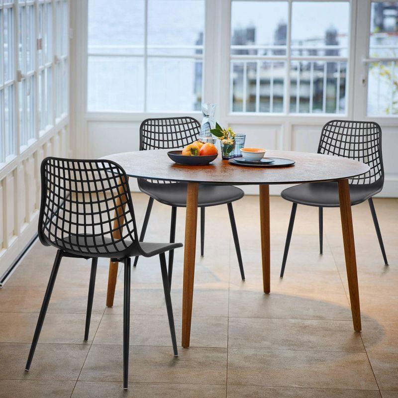 Set of 4 Black Metal Webbed Back Dining Chairs