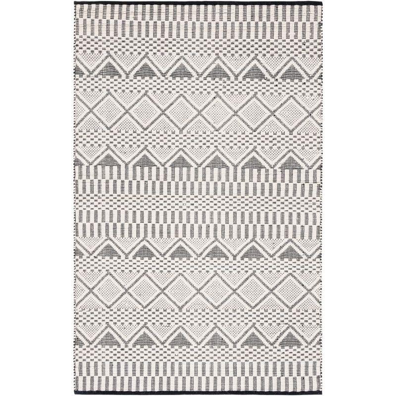 Ivory and Black Geometric Wool 3' x 5' Area Rug