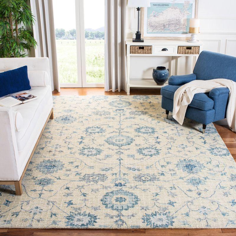 Blue Floral Handmade Tufted Wool 8' x 10' Area Rug