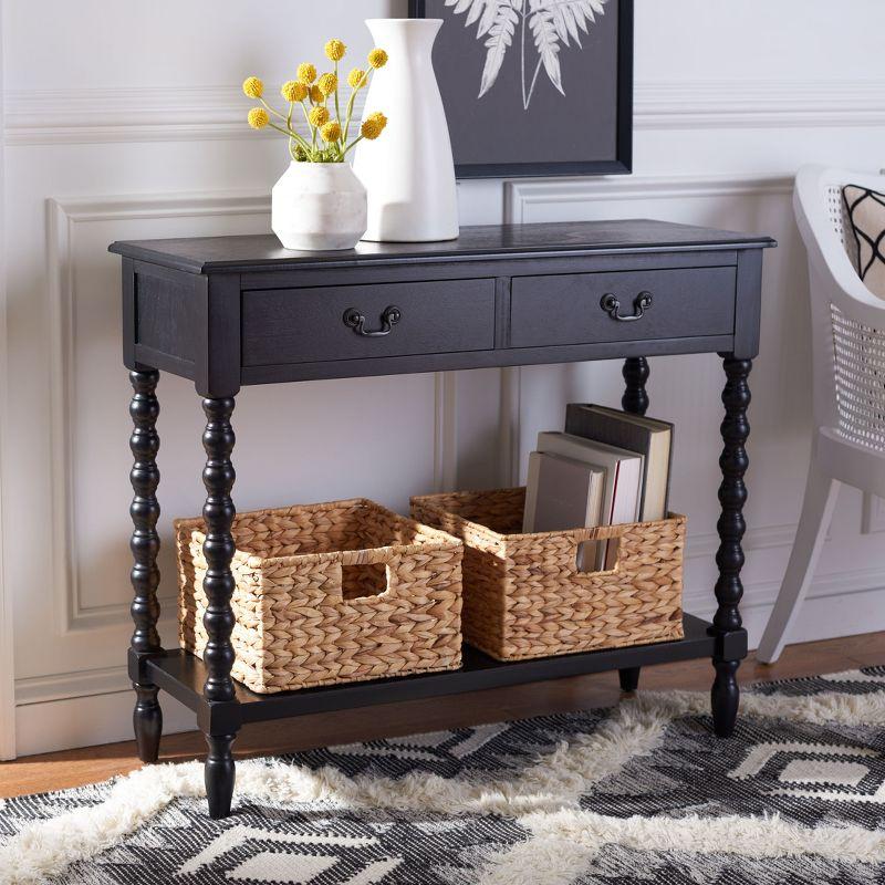 Athena Farmhouse Charm Black Wood Console Table with Storage