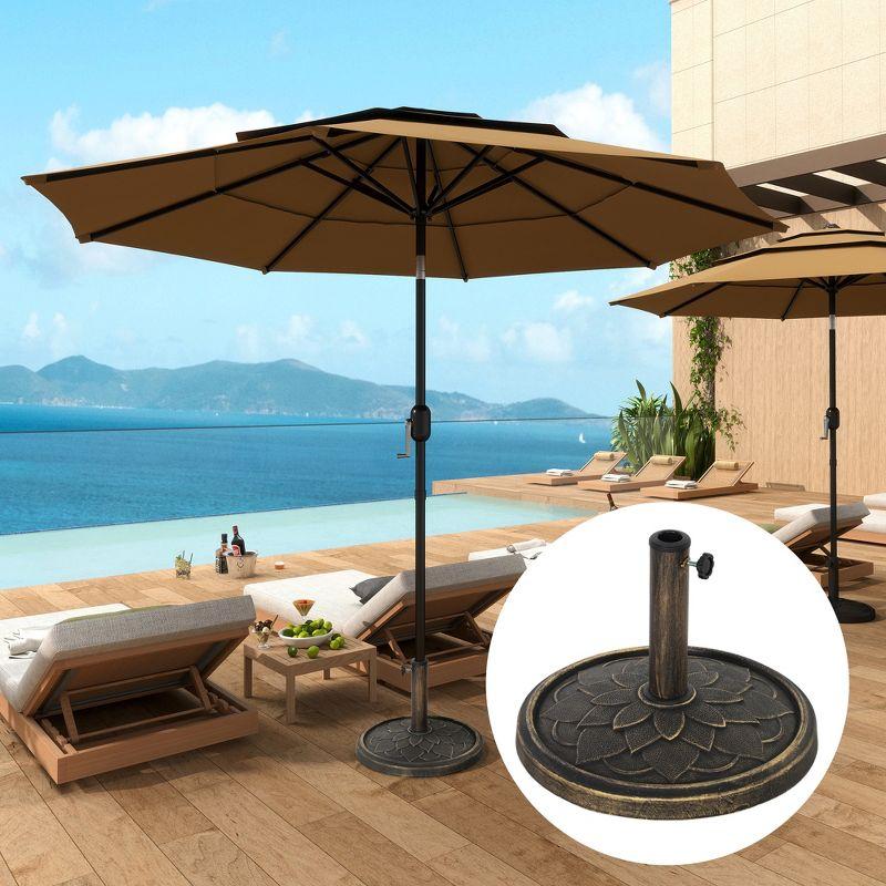 Outsunny Round Patio Umbrella Base, 26 lbs Resin Umbrella Stand Base, Patio Umbrella Holder for 1.3"/1.5"/1.9" Umbrella Poles, Bronze