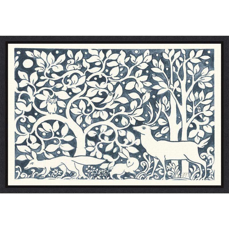 Forest Life IV Navy and White Canvas Art with Black Frame