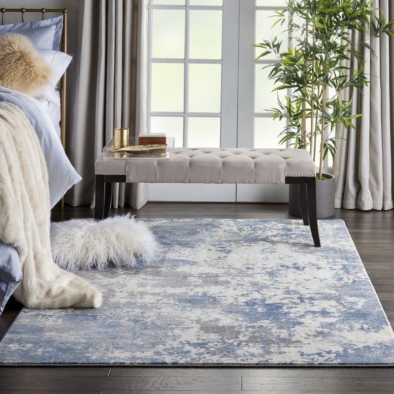 Blue and Gray Abstract Synthetic Area Rug, 3'11" x 5'11"