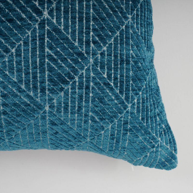 Teal Geometric Chenille Rectangular Pillow with Reversible Design