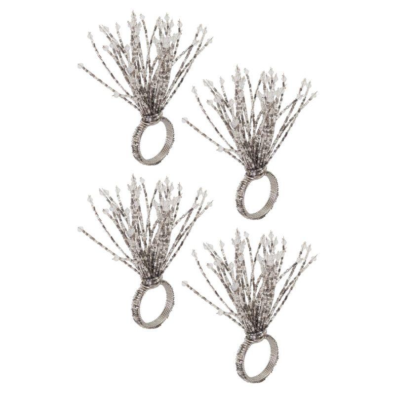 Saro Lifestyle Beaded Burst Design Napkin Rings (Set of 4), Silver