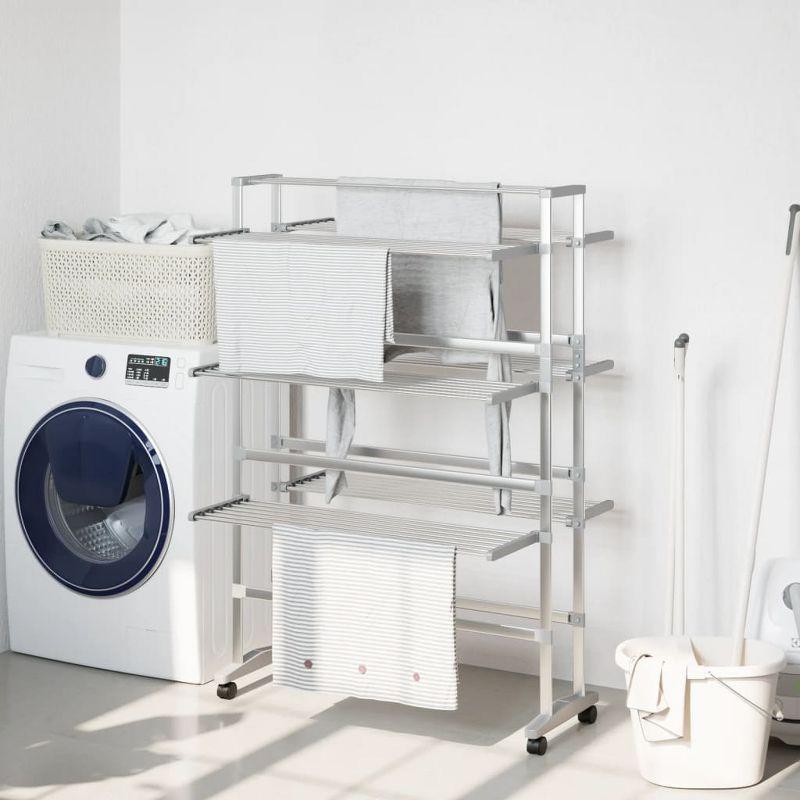 Aluminum 3-Tier Foldable Laundry Drying Rack with Wheels