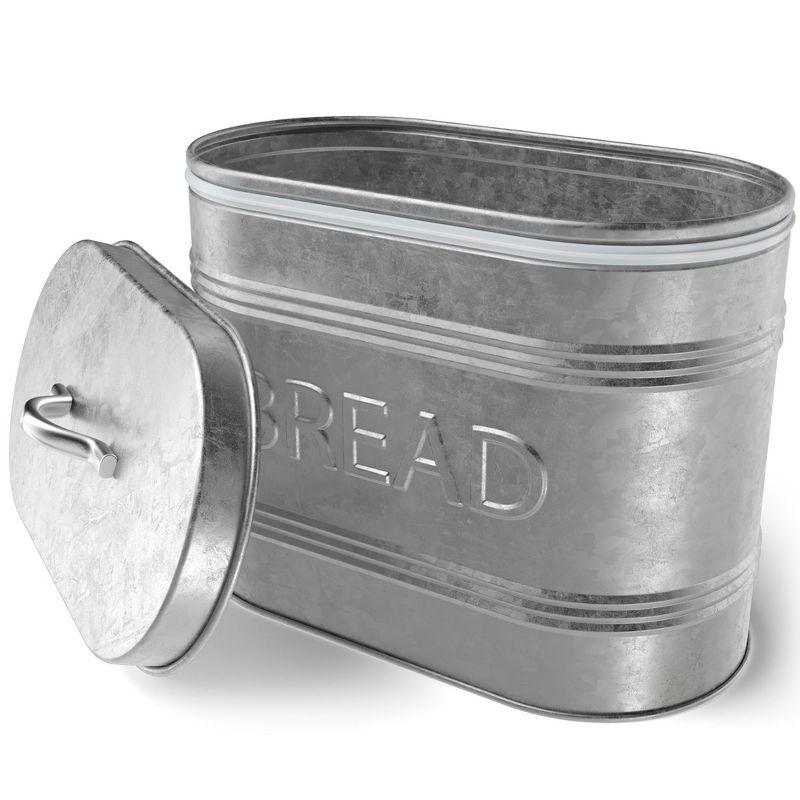 Rustic Galvanized Metal Bread Bin with Handled Lid