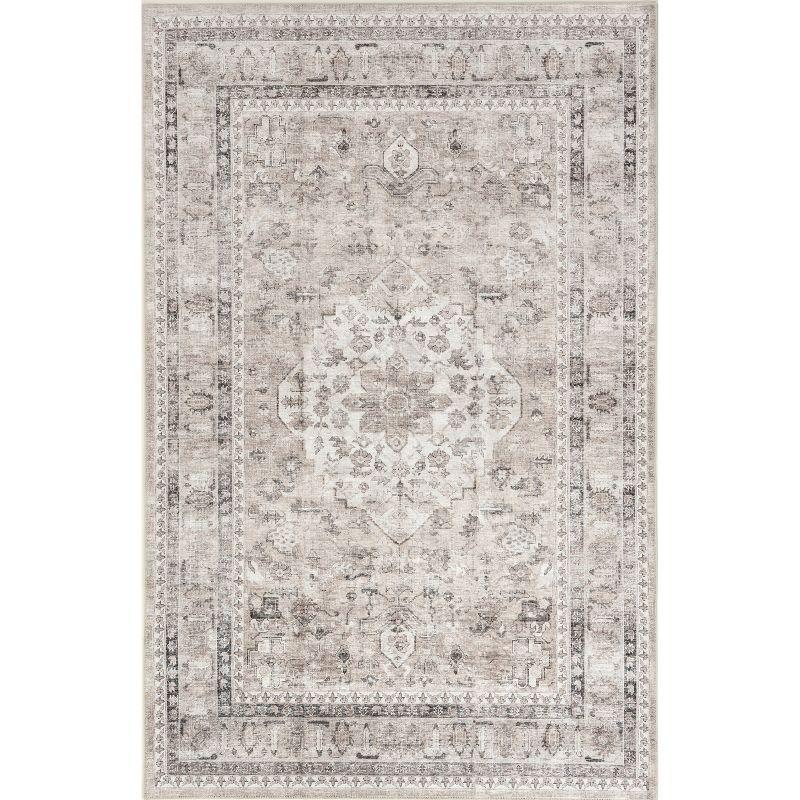 Elegant Gray 22" x 14" Synthetic Easy-Care Rectangular Area Rug