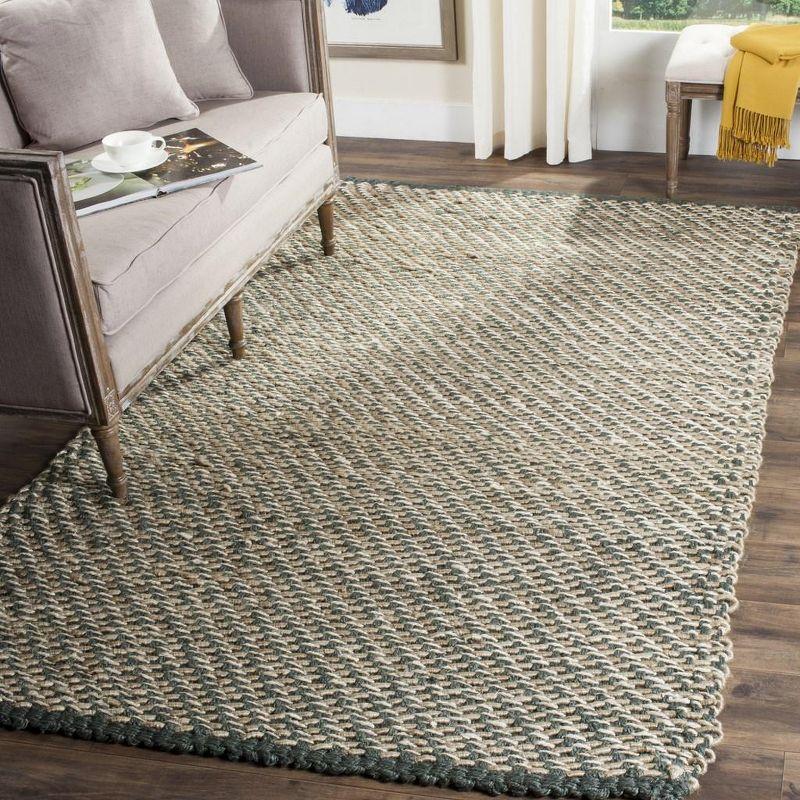 Coastal Charm Hand-Woven Jute Area Rug, 5' x 8', Blue and Natural