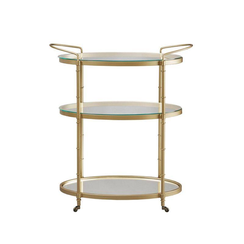 Lauren Antique Gold Oval Bar Cart with Glass and Mirror Shelves