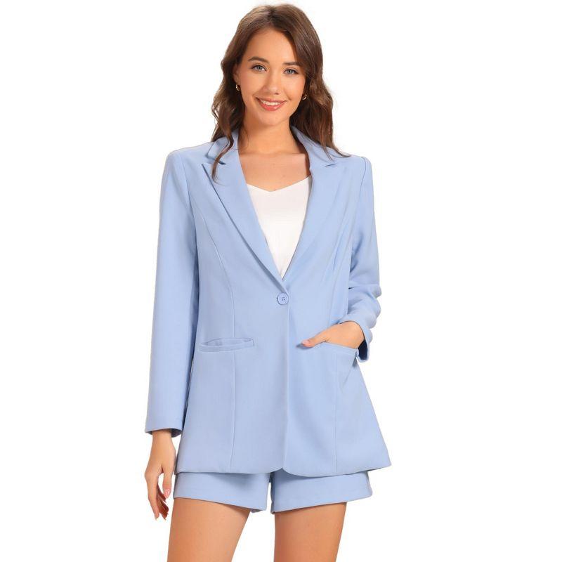 INSPIRE CHIC Women's Long Sleeves Blazer and Short Pants 2-Piece Suit Sets Light Blue X-Small