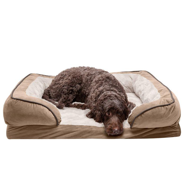 FurHaven Velvet Waves Perfect Comfort Cooling Gel Sofa Dog Bed - Large, Brownstone