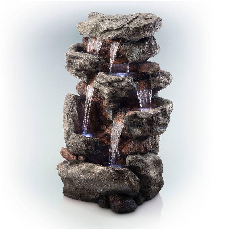 52" Resin Rainforest Rock Tiered Fountain with LED Lights Bronze - Alpine Corporation: Outdoor Garden Decor, Weatherproof