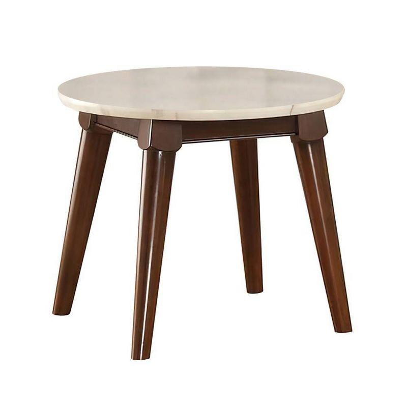 24" Gasha Accent Table White Marble Top/Walnut - Acme Furniture: Round, Wood Legs, No Tools Assembly