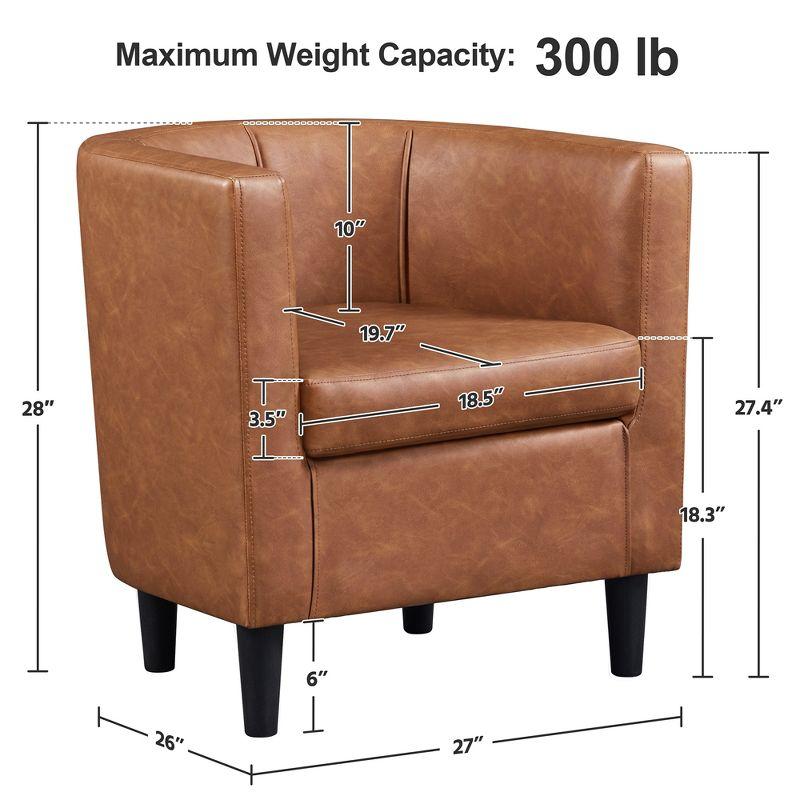 Yaheetech Faux Leather Upholstered Accent Chair Barrel Chairs, Brown